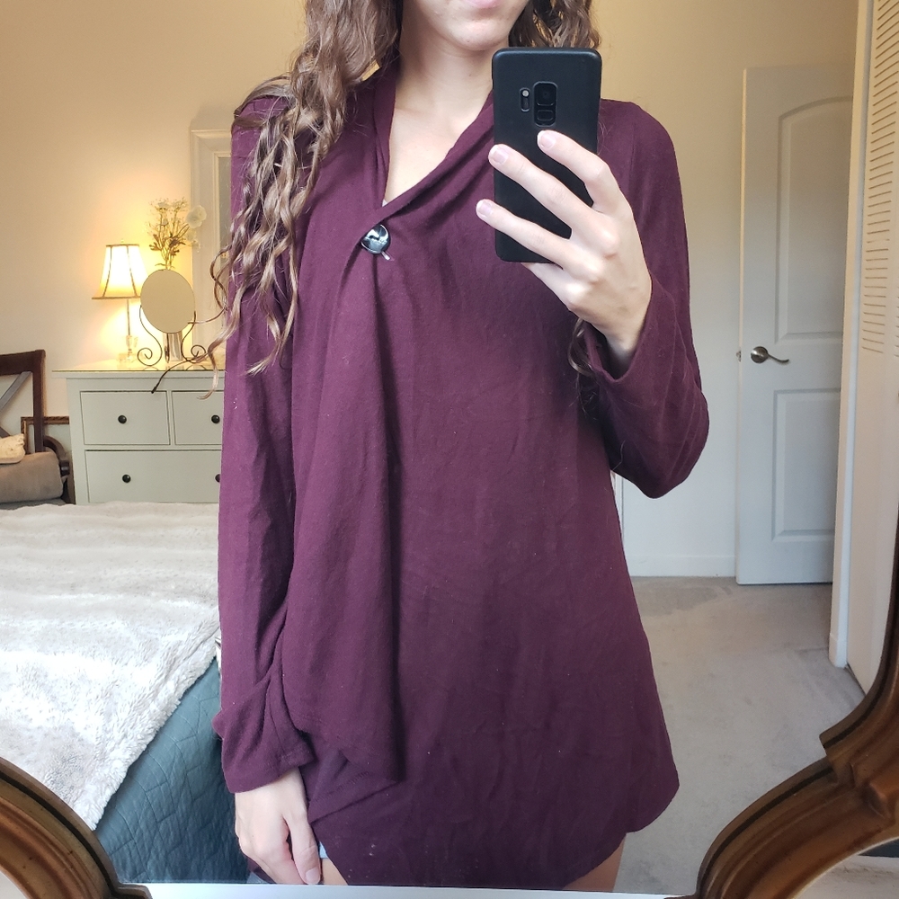 Soft Maroon Poncho With Button Closure